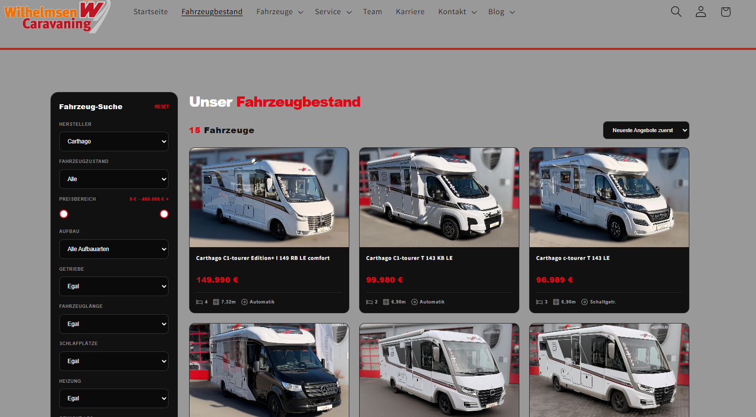 Wilhelmsen Caravaning GmbH - Digitaler Fahrzeugbestand und Kontaktfunnel